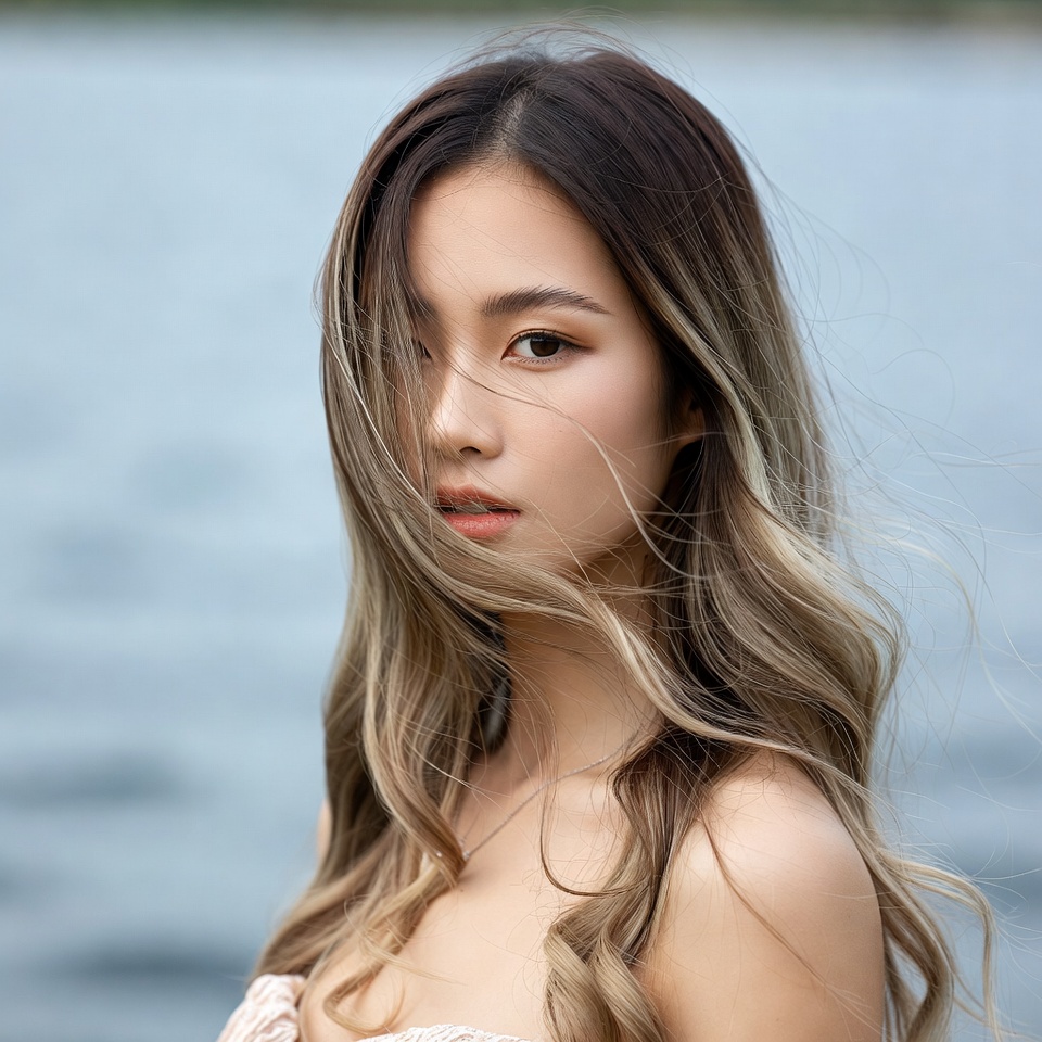 Woman by the water in natural light Woman by the water in natural light