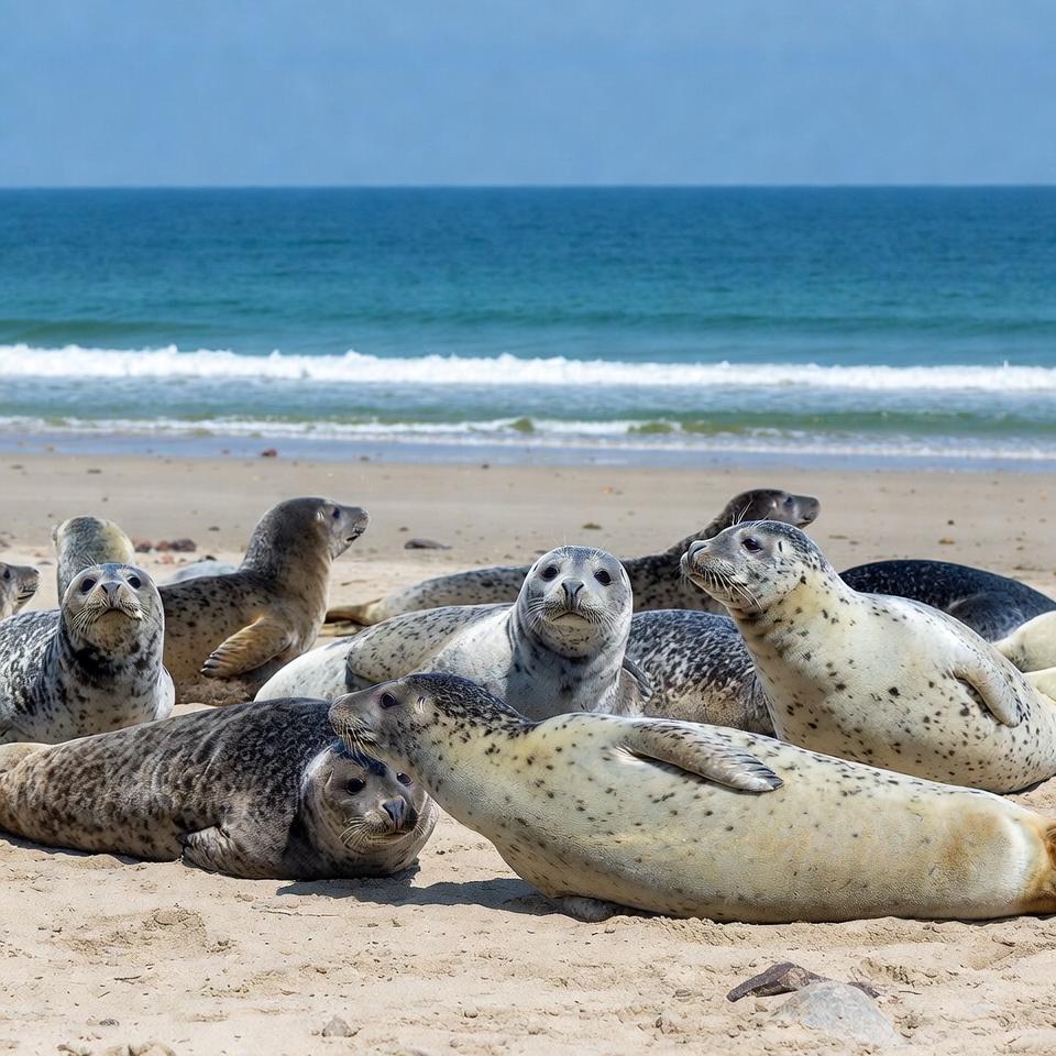 Seals resting on sandy beach Seals resting on sandy beach