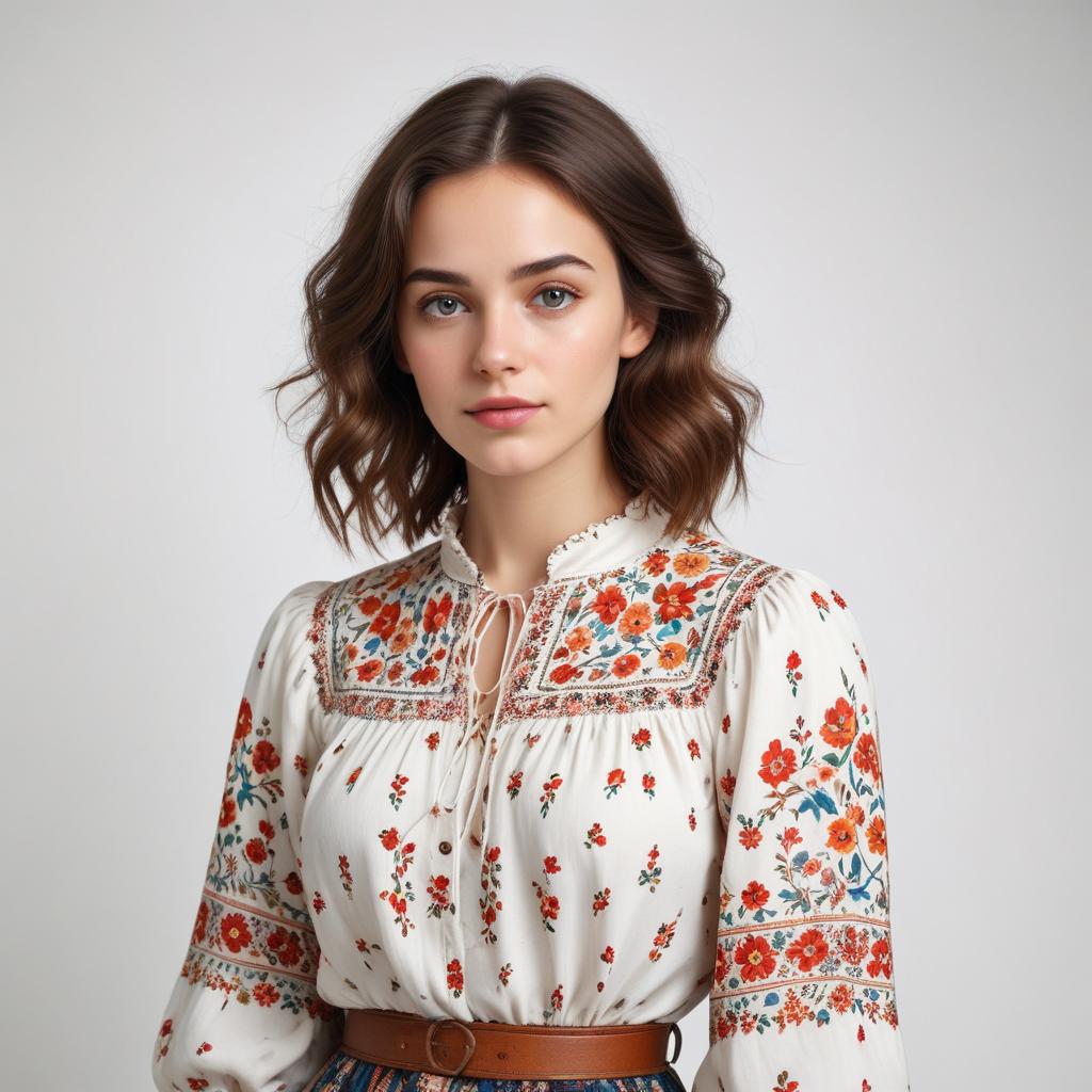 Young woman in decorative blouse Young woman in decorative blouse