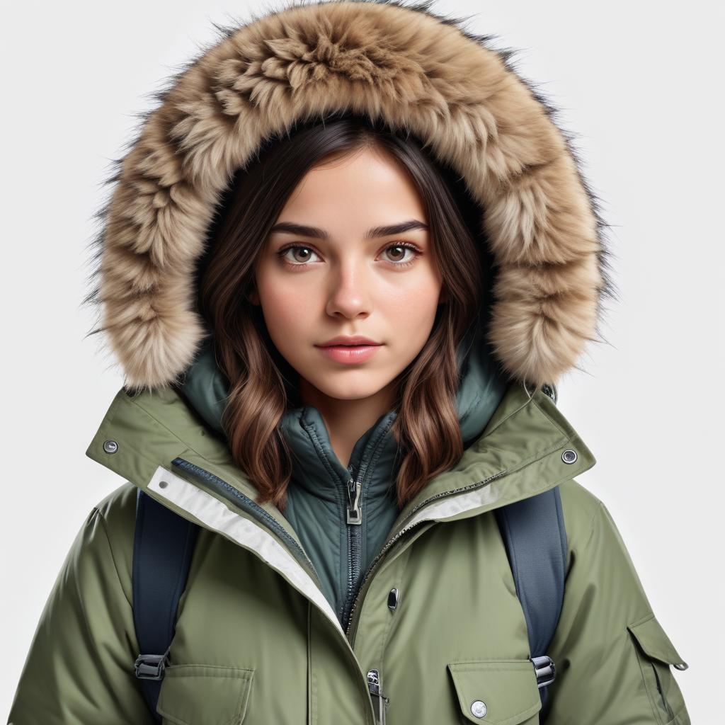 Young woman in winter coat with hood Young woman in winter coat with hood