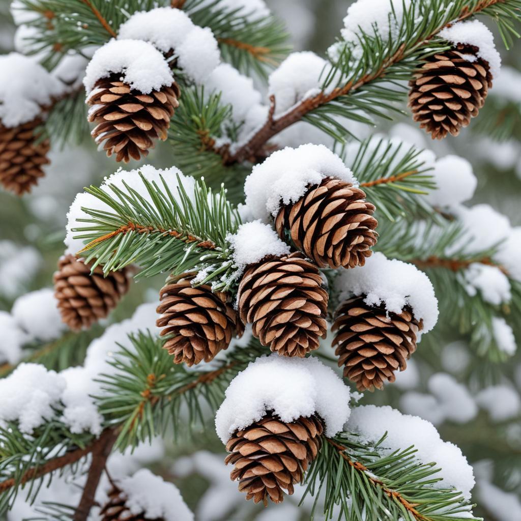 Pinecones on snowy branches in winter Pinecones on snowy branches in winter