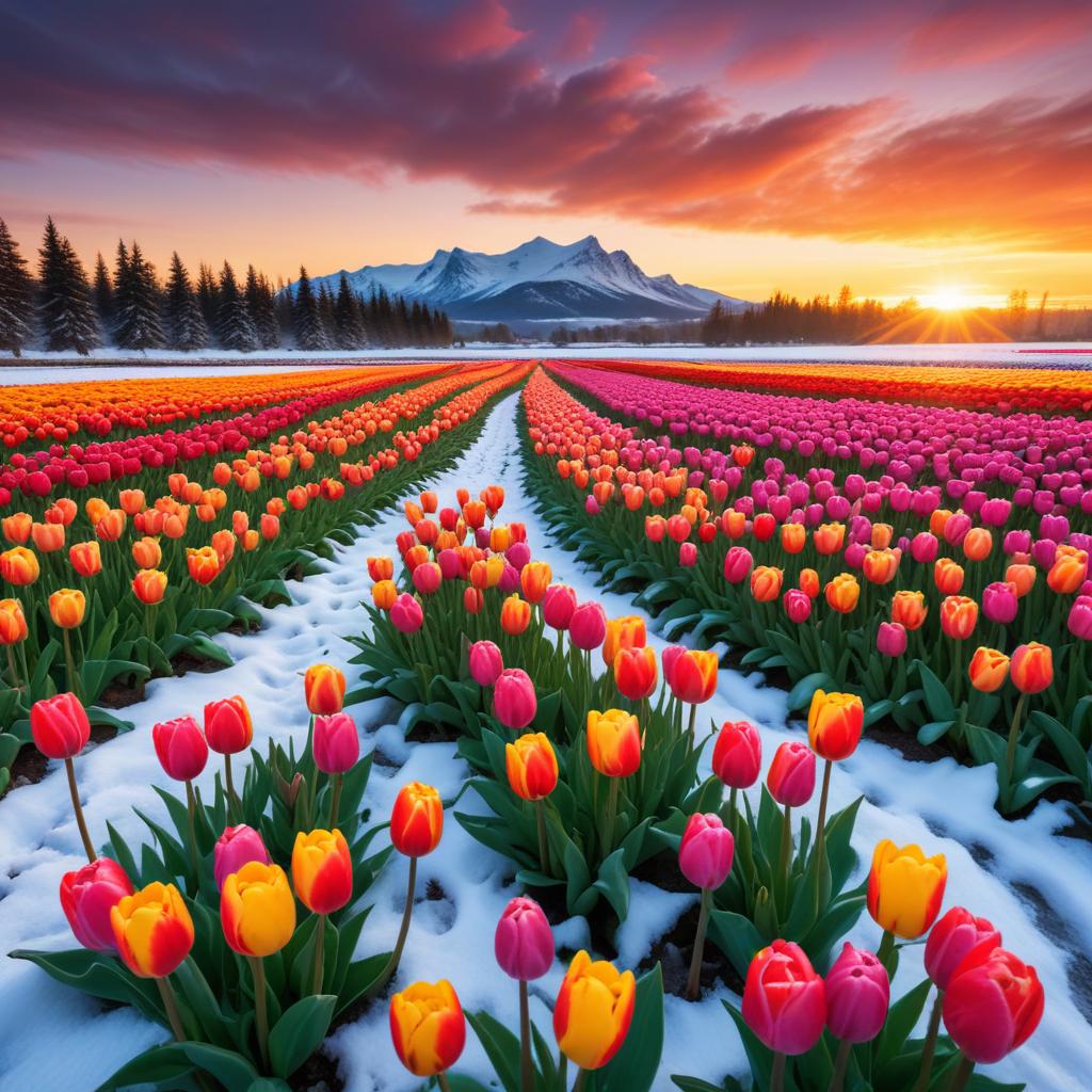 Colorful tulip field at sunset Colorful tulip field at sunset