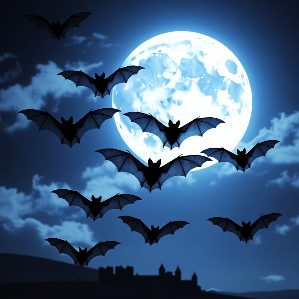 Bats flying under full moon Bats flying under full moon