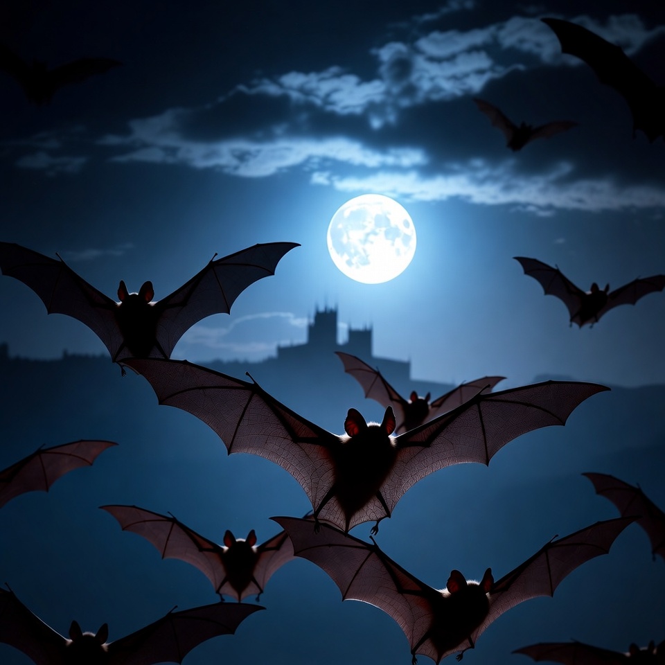 Bats flying under the moonlight Bats flying under the moonlight