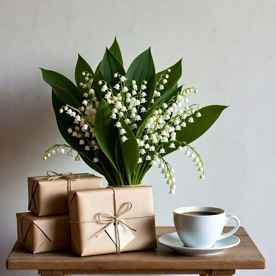 Gifts and flowers on a table Gifts and flowers on a table