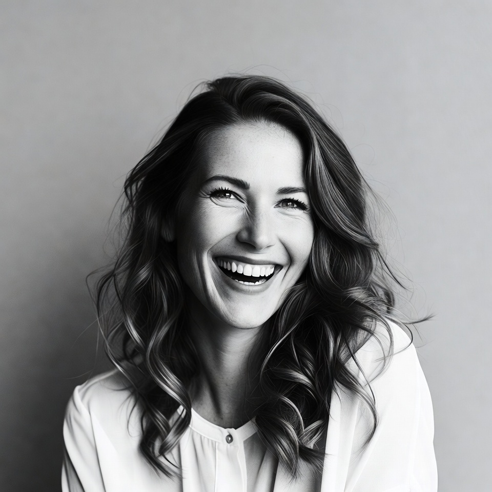 Woman smiling in black and white Woman smiling in black and white