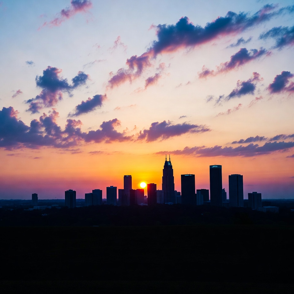Sunset over city skyline in houston Sunset over city skyline in houston