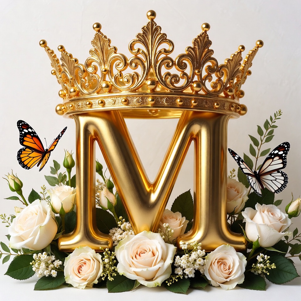 Golden crown and floral arrangement display Golden crown and floral arrangement display