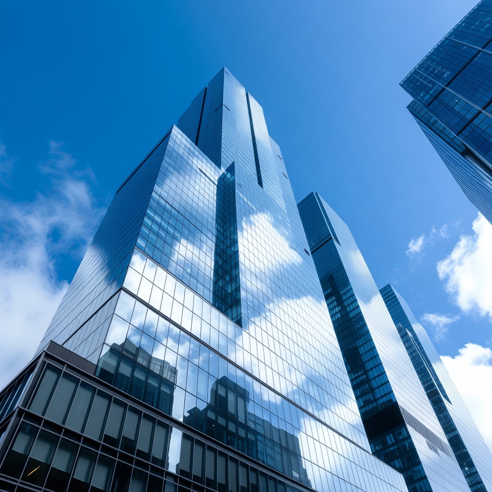 Modern city skyscrapers under blue sky Modern city skyscrapers under blue sky