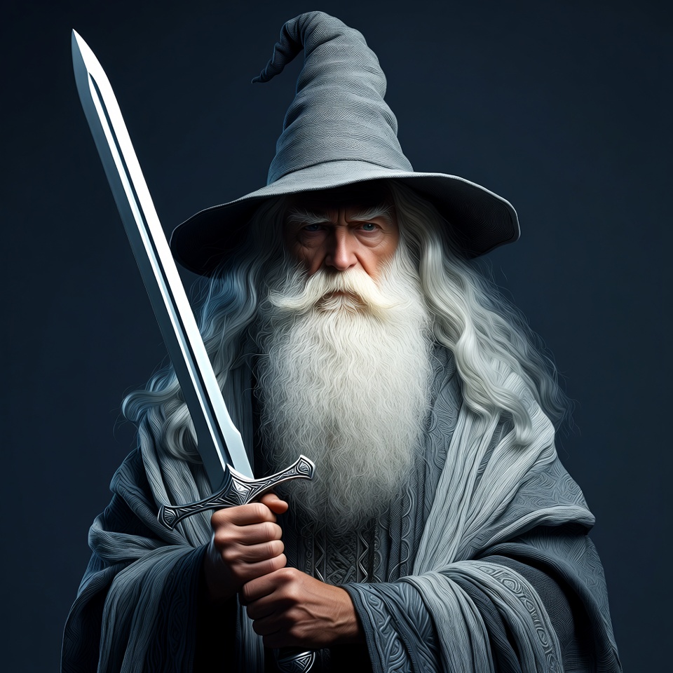 Wizard with sword in dark setting Wizard with sword in dark setting