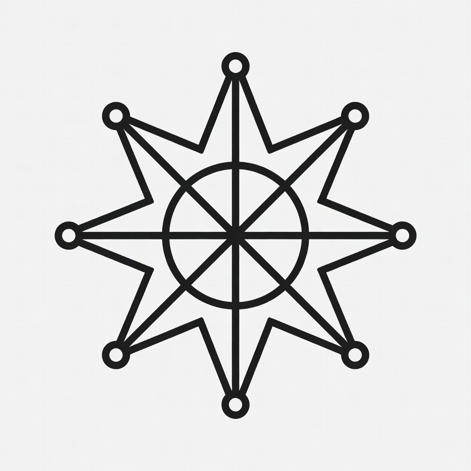 Compass design with radial lines and dots Compass design with radial lines and dots