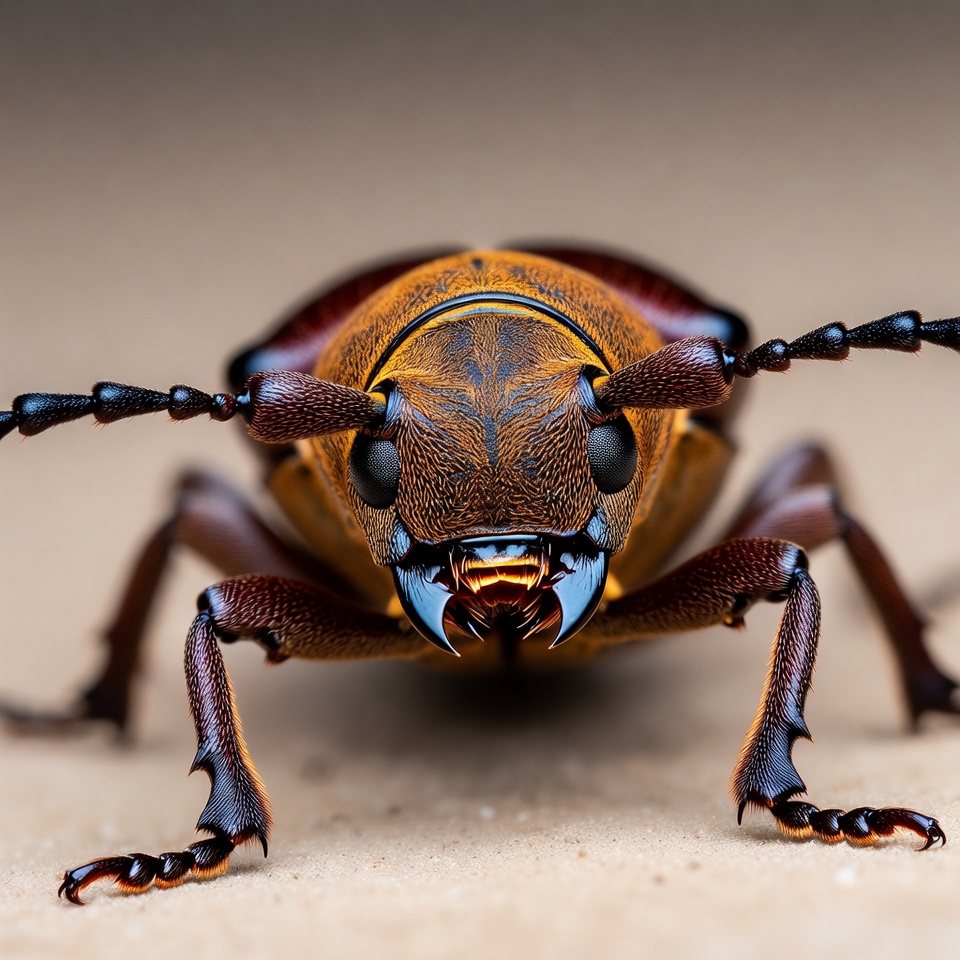Close view of a large beetle on surface Close view of a large beetle on surface
