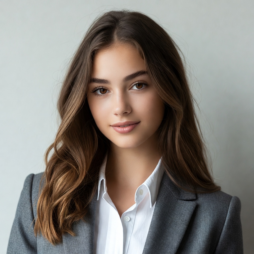 Young woman in gray suit Young woman in gray suit