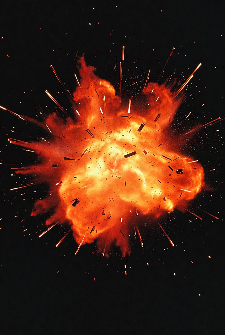 Explosion with fiery sparks and debris Explosion with fiery sparks and debris