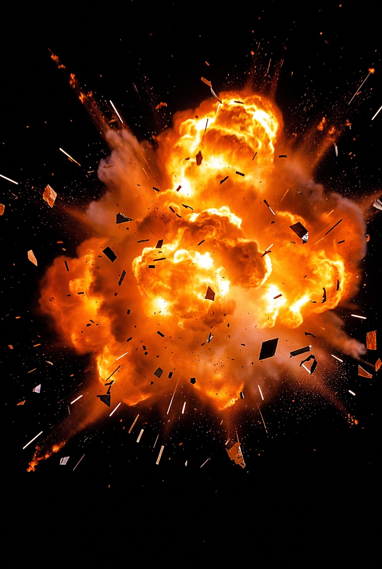 Explosion sends debris in all directions Explosion sends debris in all directions