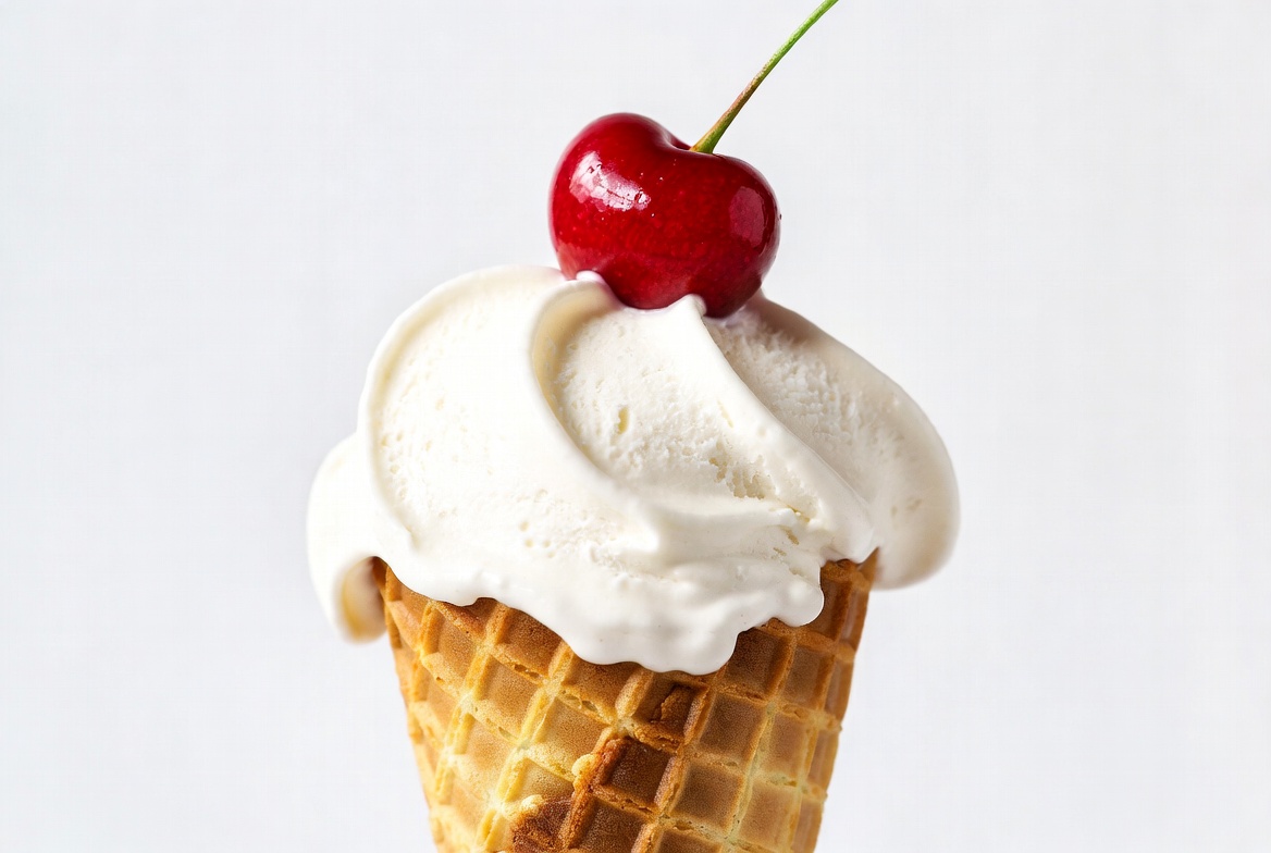 Ice cream cone with cherry on top Ice cream cone with cherry on top