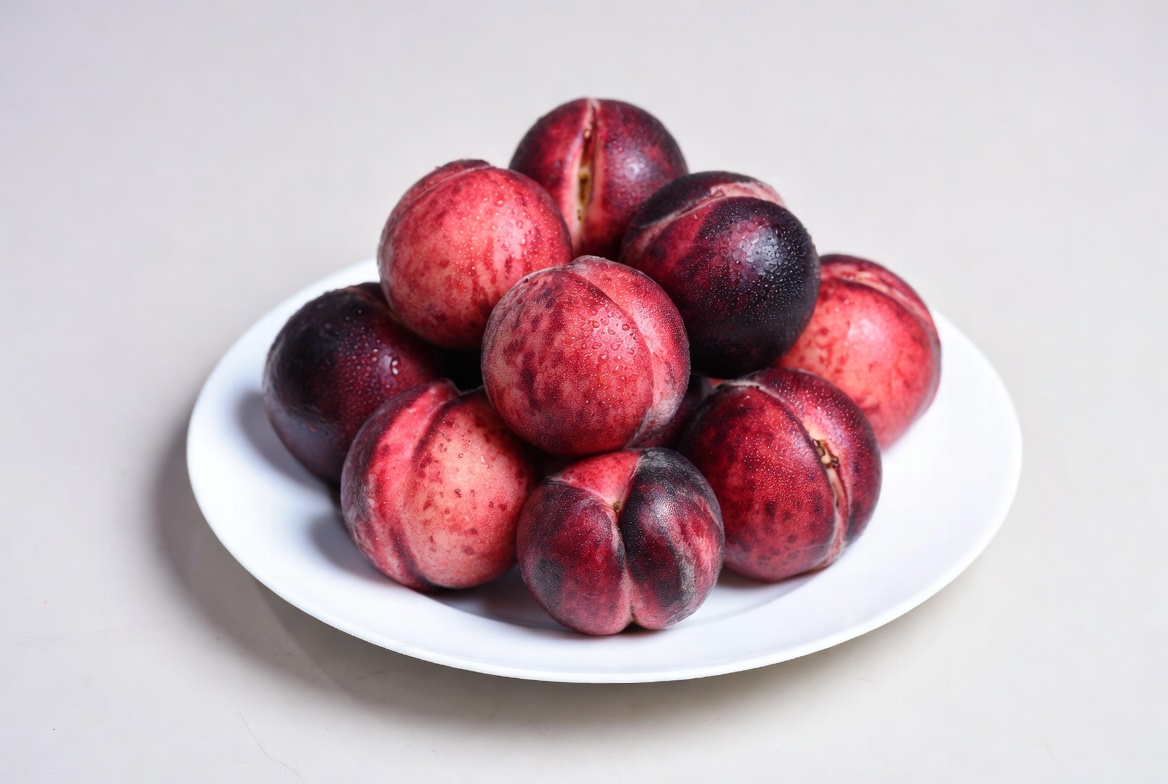 Red and black fruit on white plate Red and black fruit on white plate