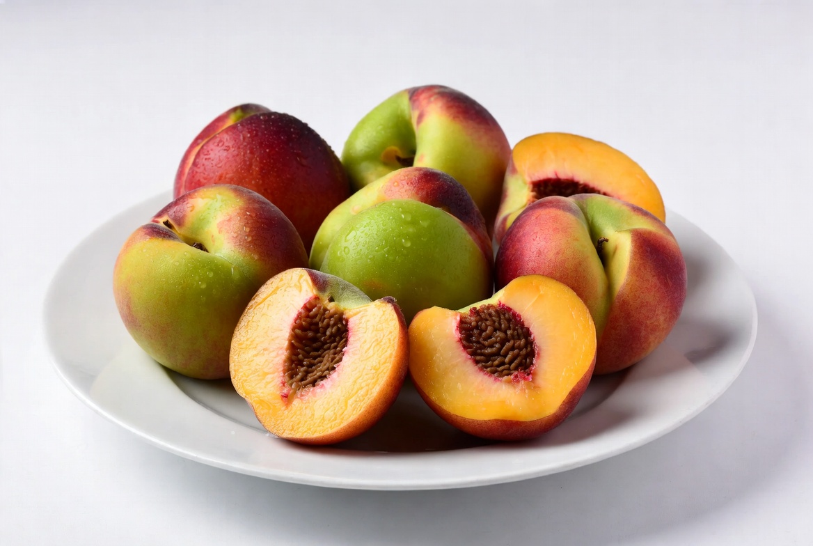 Fresh peaches on a white plate Fresh peaches on a white plate