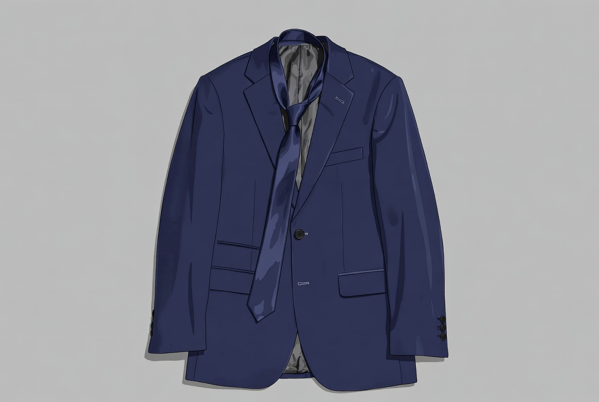 Dark suit and tie layout on flat surface Dark suit and tie layout on flat surface