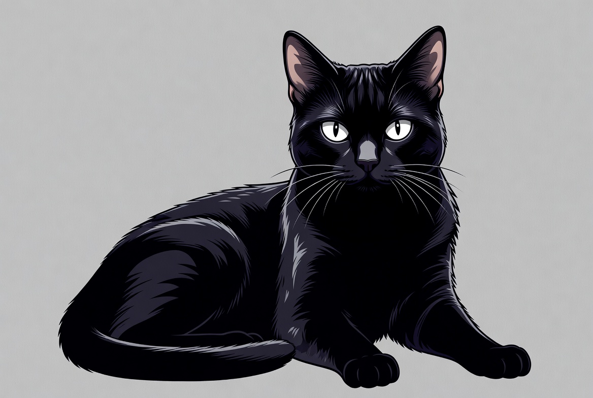 Black cat sitting on gray background Black cat sitting on gray background