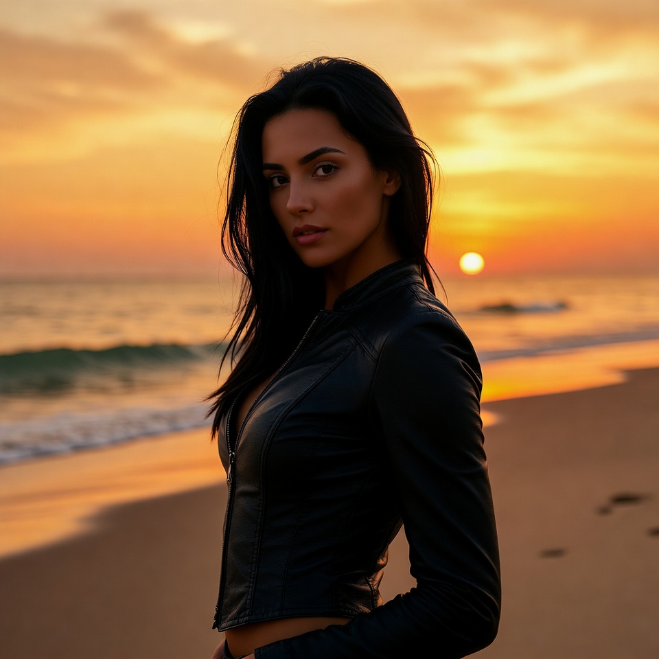 Woman by the beach at sunset Woman by the beach at sunset