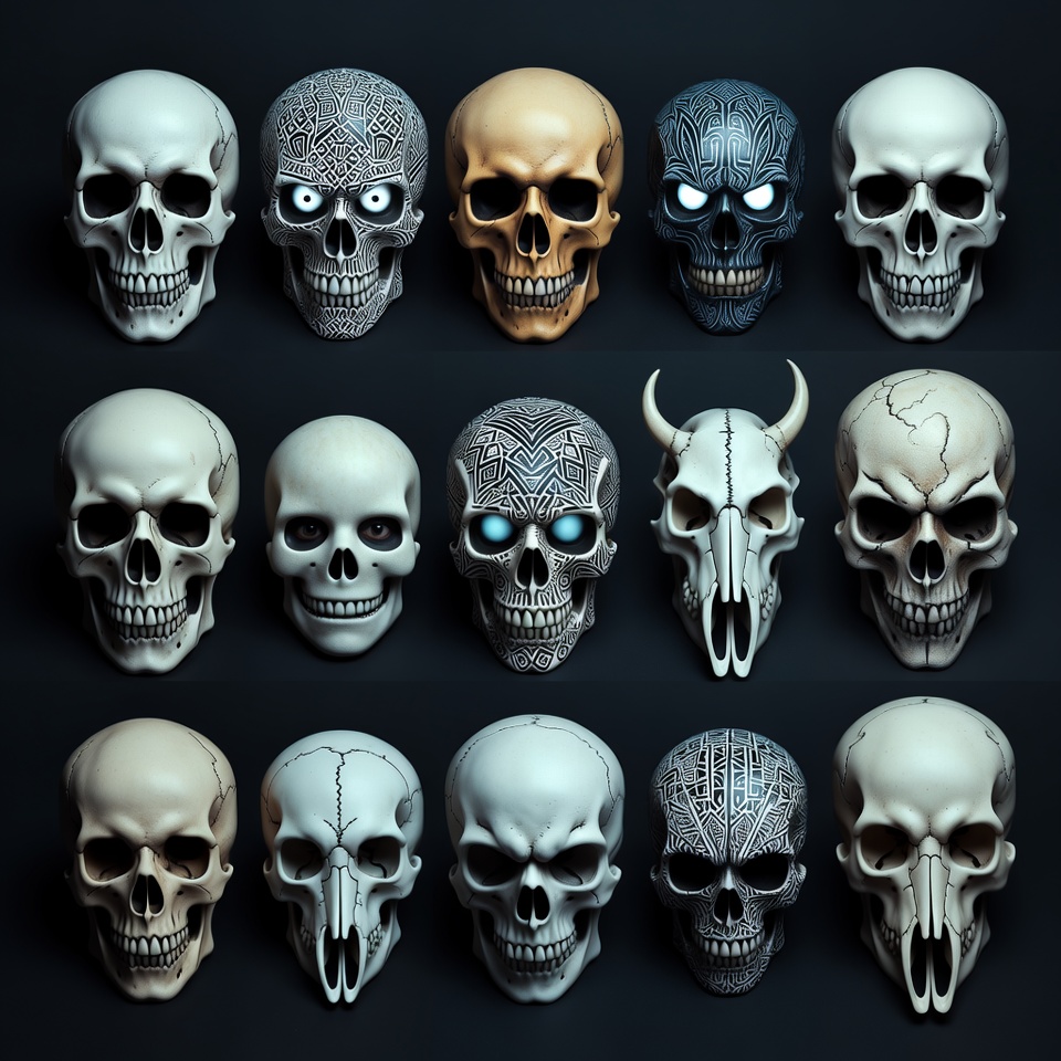 Skulls displayed in artistic arrangement Skulls displayed in artistic arrangement