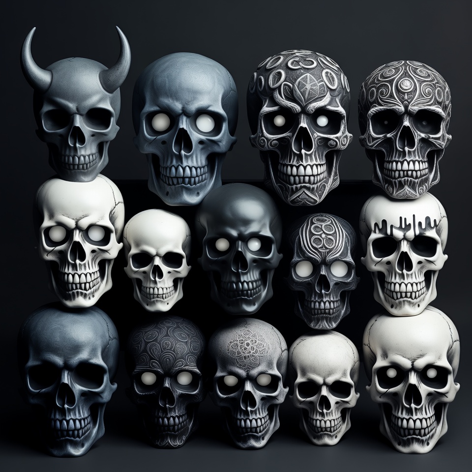 Skulls displayed in various styles Skulls displayed in various styles