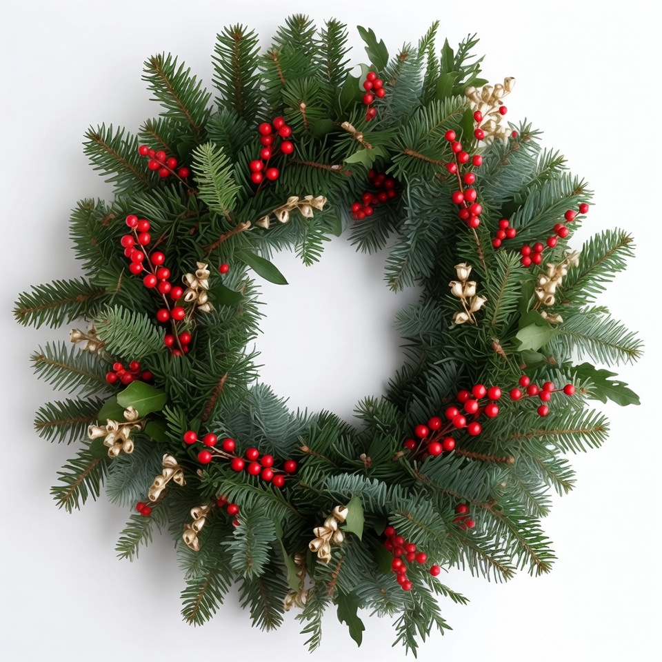 Christmas wreath with red berries and greenery Christmas wreath with red berries and greenery