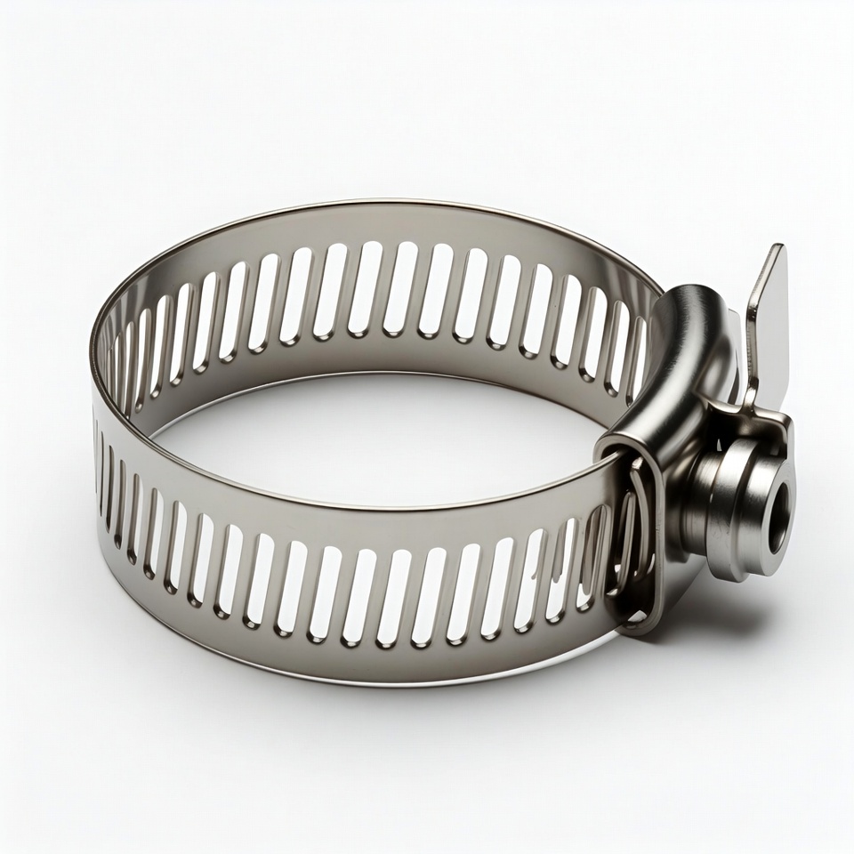 Metal hose clamp on white background Metal hose clamp on white background
