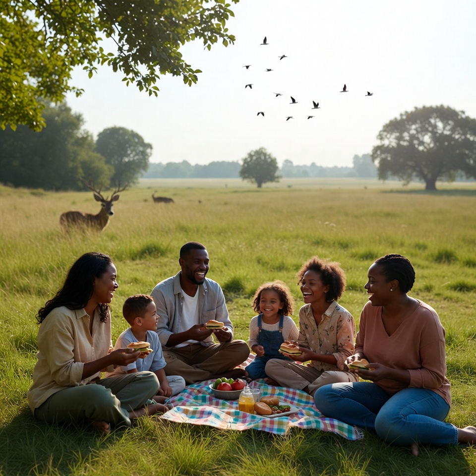 Family picnic in open field Family picnic in open field