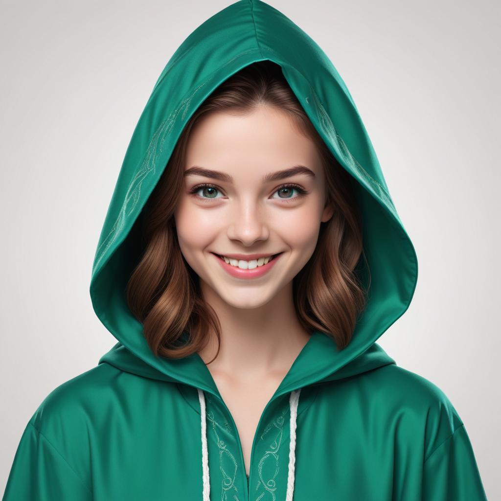 Young woman in green hoodie smiling Young woman in green hoodie smiling
