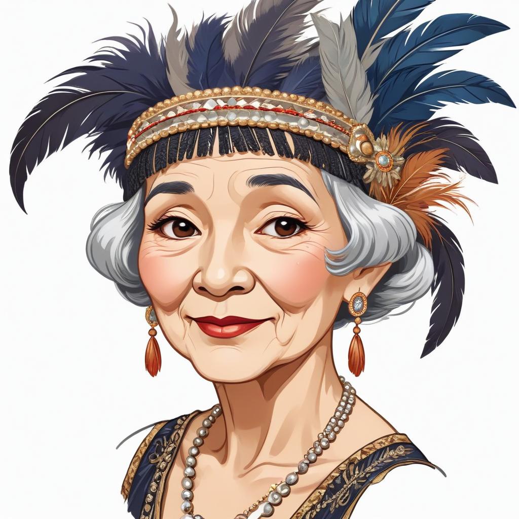 Portrait of an elderly woman with feathers Portrait of an elderly woman with feathers