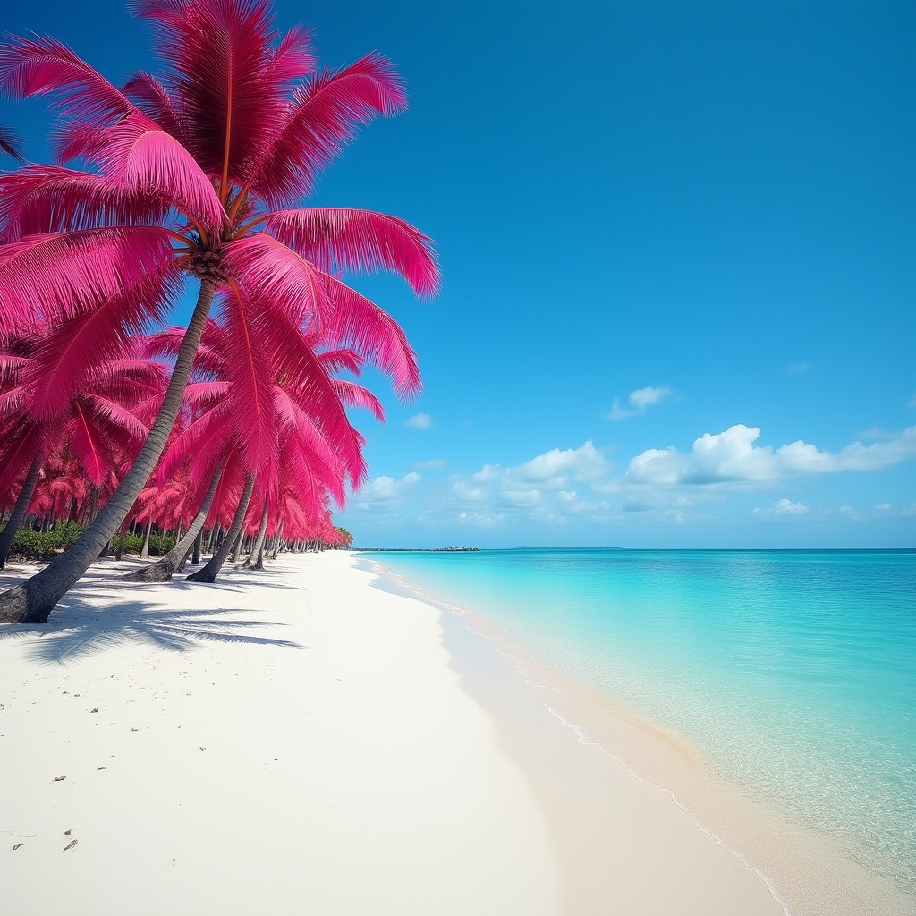 Pink palm trees along the beach shore Pink palm trees along the beach shore