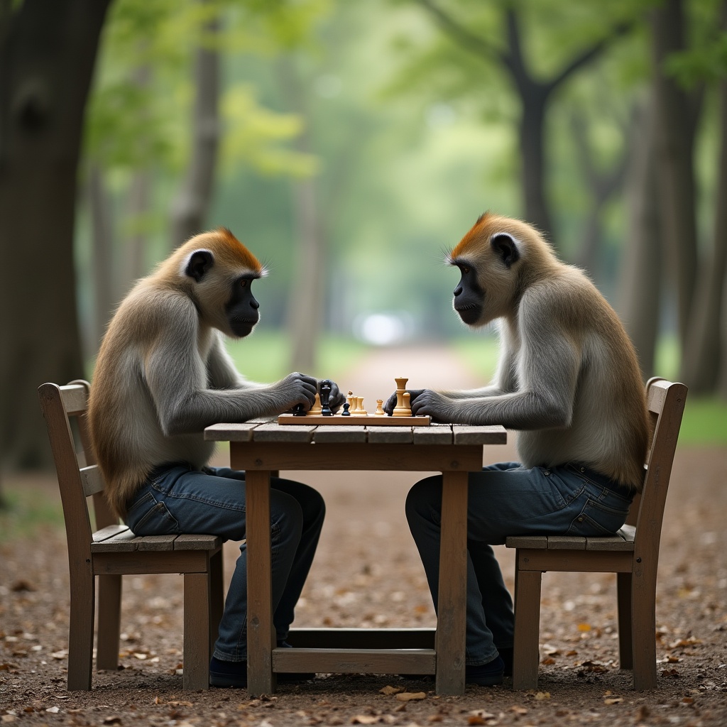 Monkeys playing chess in park Monkeys playing chess in park