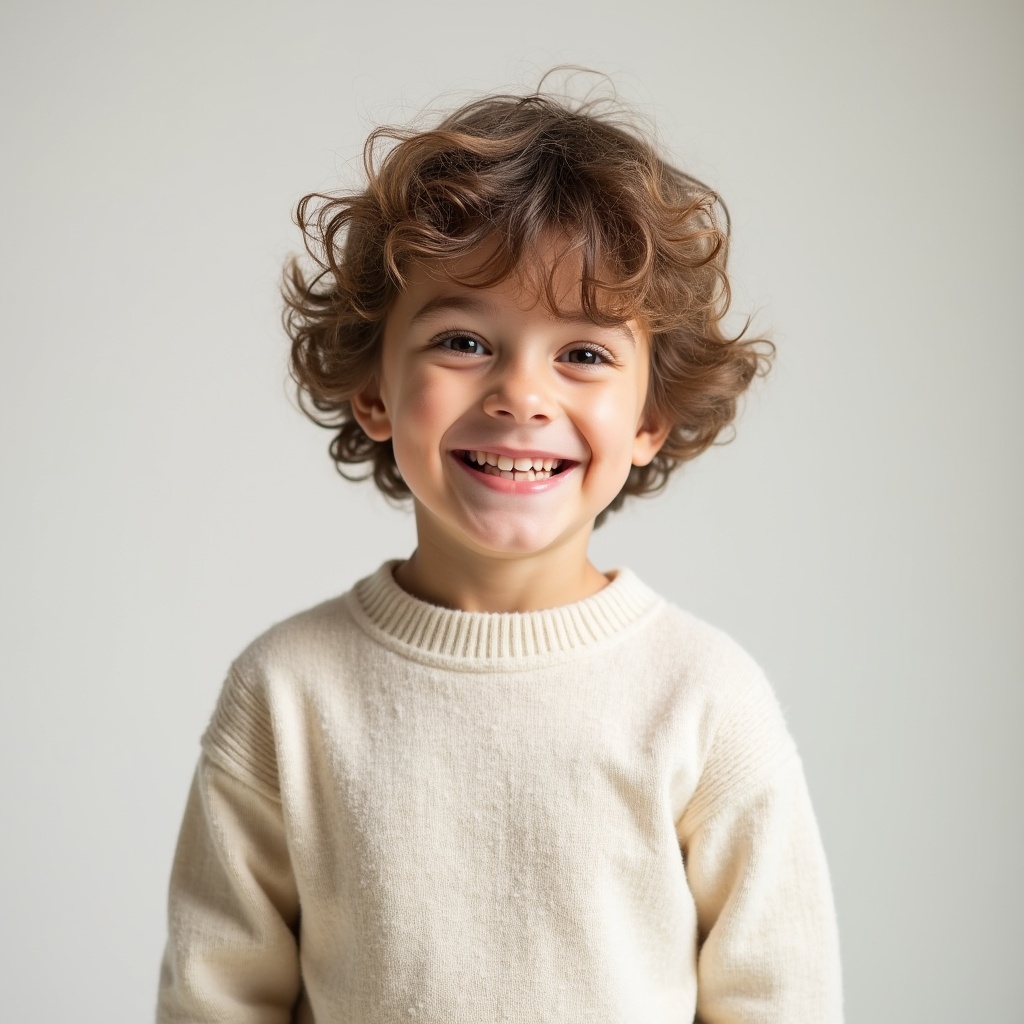 Boy smiling with curly hair indoors Boy smiling with curly hair indoors