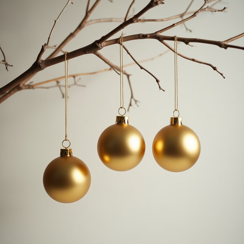 Hanging gold ornaments on a branch Hanging gold ornaments on a branch