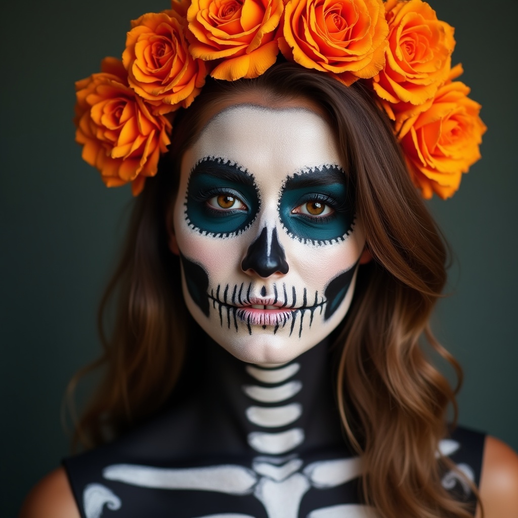 Woman with skull makeup and flowers Woman with skull makeup and flowers