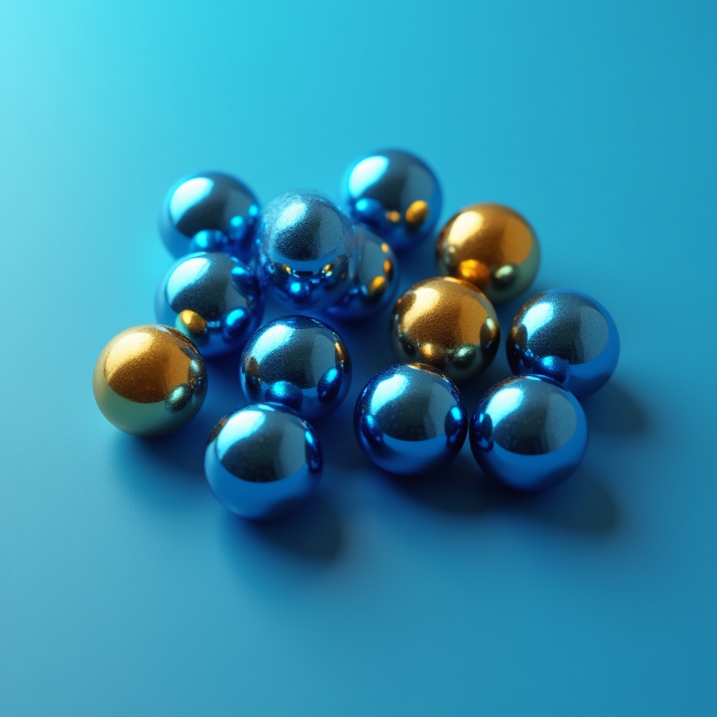 Shiny balls on blue surface Shiny balls on blue surface