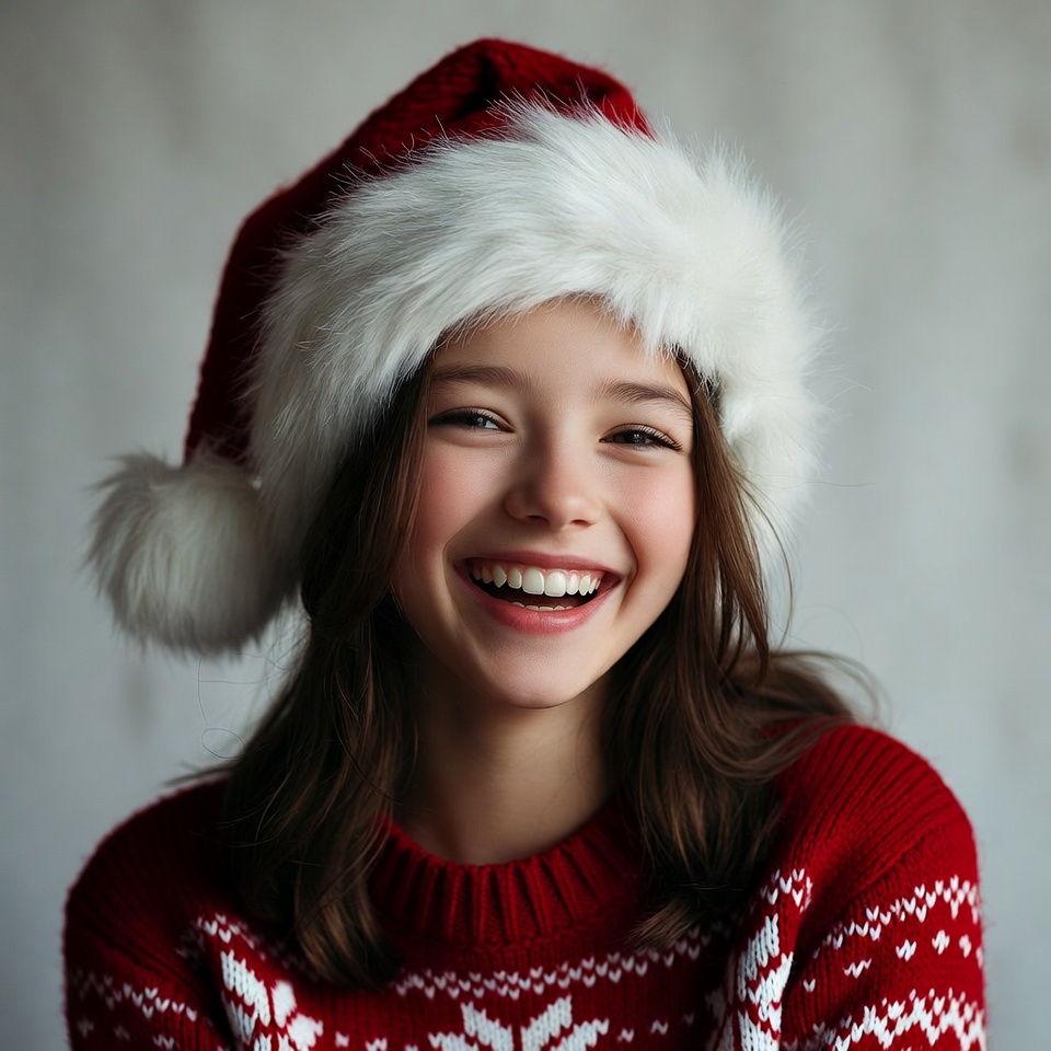Girl smiling in christmas hat Girl smiling in christmas hat