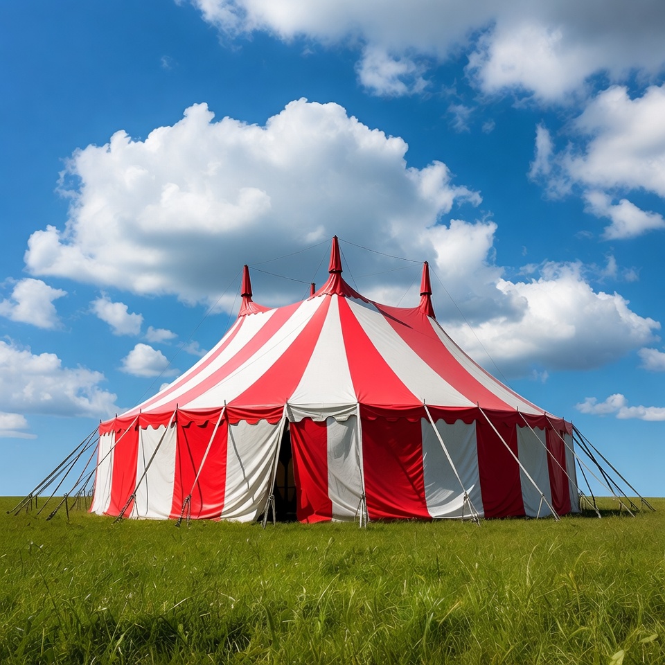 Big top circus tent stands in field Big top circus tent stands in field