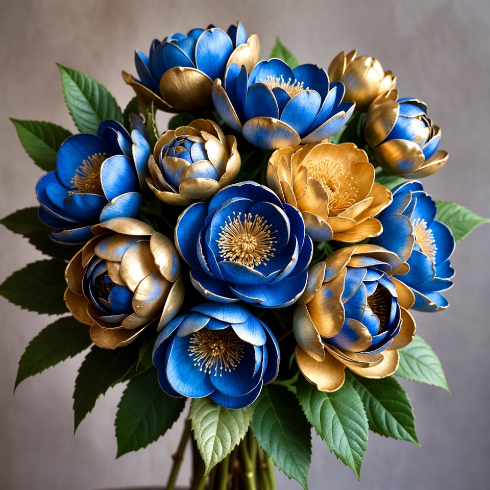 Flowers in blue and gold arrangement Flowers in blue and gold arrangement