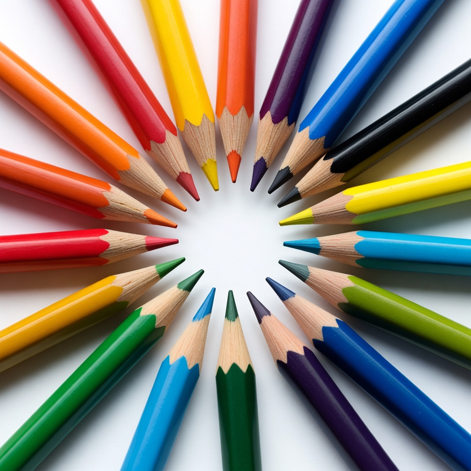 Colorful pencils arranged in a circle Colorful pencils arranged in a circle