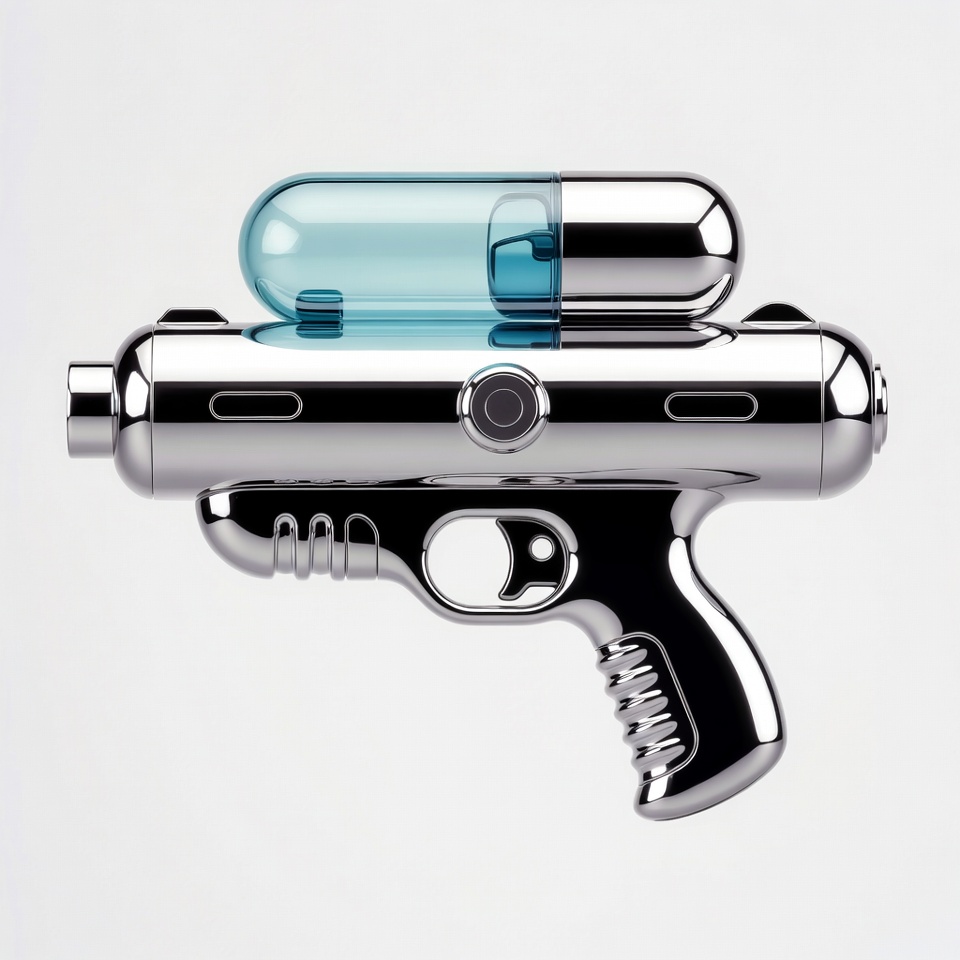 Futuristic silver toy gun with blue accents Futuristic silver toy gun with blue accents