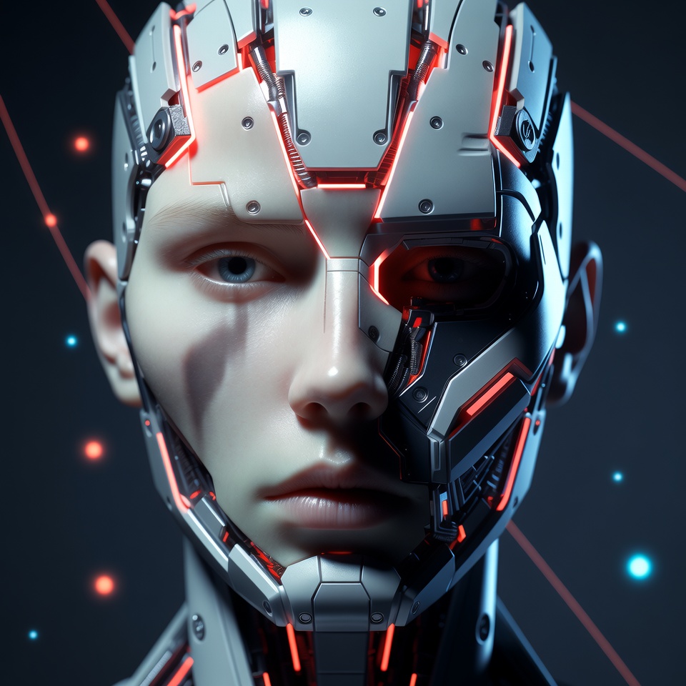 Human-like robot head with lights Human-like robot head with lights