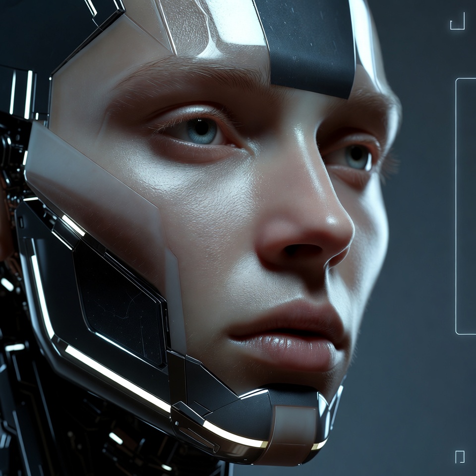 Futuristic robot face close up in studio Futuristic robot face close up in studio