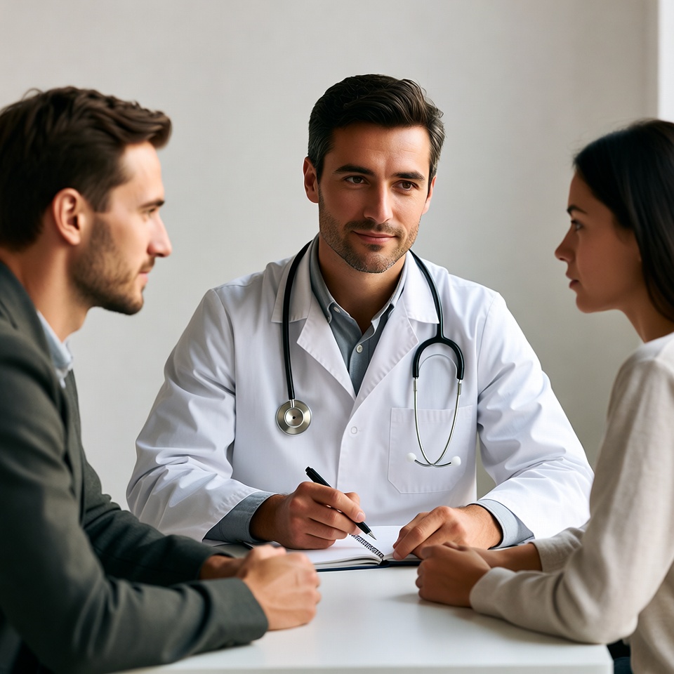 Doctor consults with a couple Doctor consults with a couple