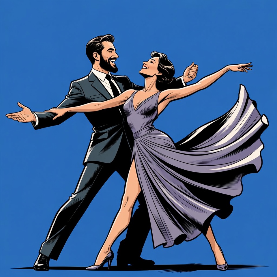 Couple dancing on blue background Couple dancing on blue background