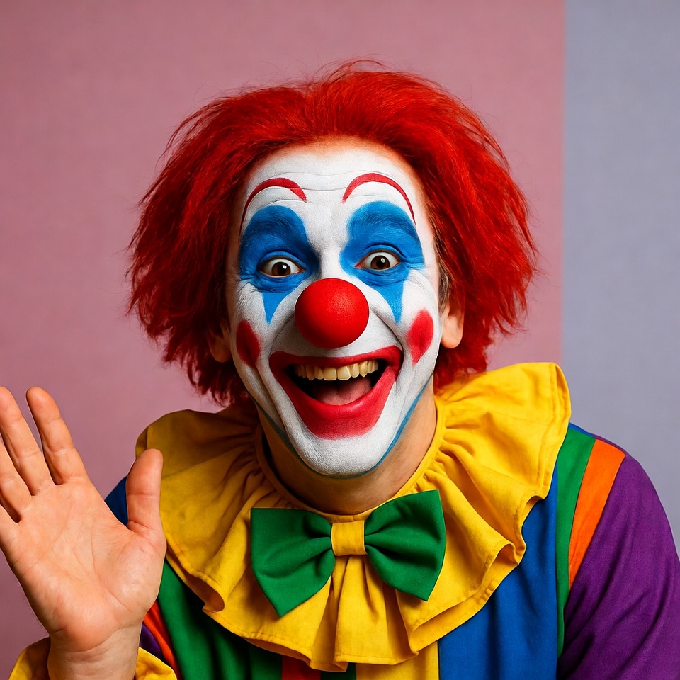 Clown waving in colorful costume Clown waving in colorful costume