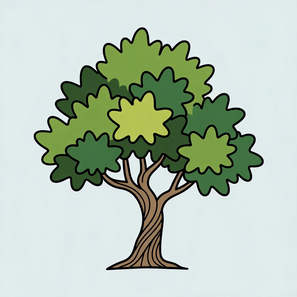 Green tree with simple design and bold outlines Green tree with simple design and bold outlines