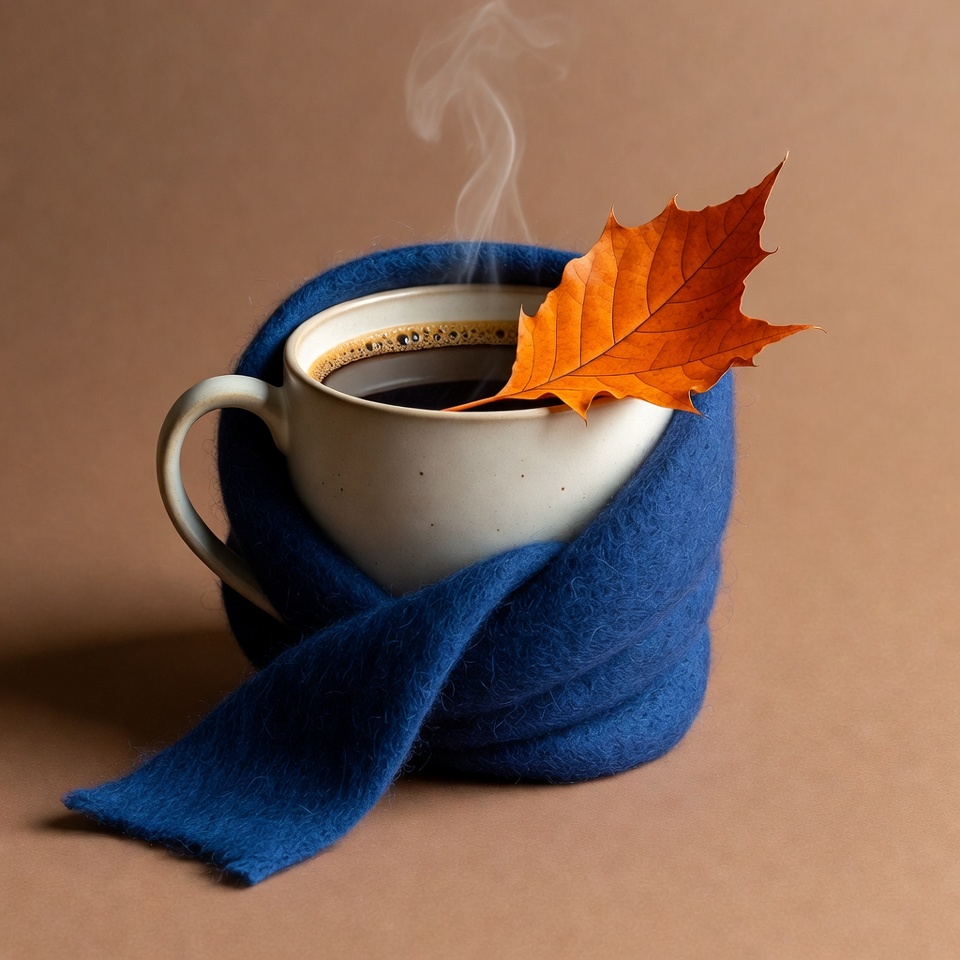 Coffee cup with autumn leaf on top Coffee cup with autumn leaf on top